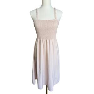 Forever 21 Blush Smocked Dress Open Back Strappy Midi Sundress Size Medium